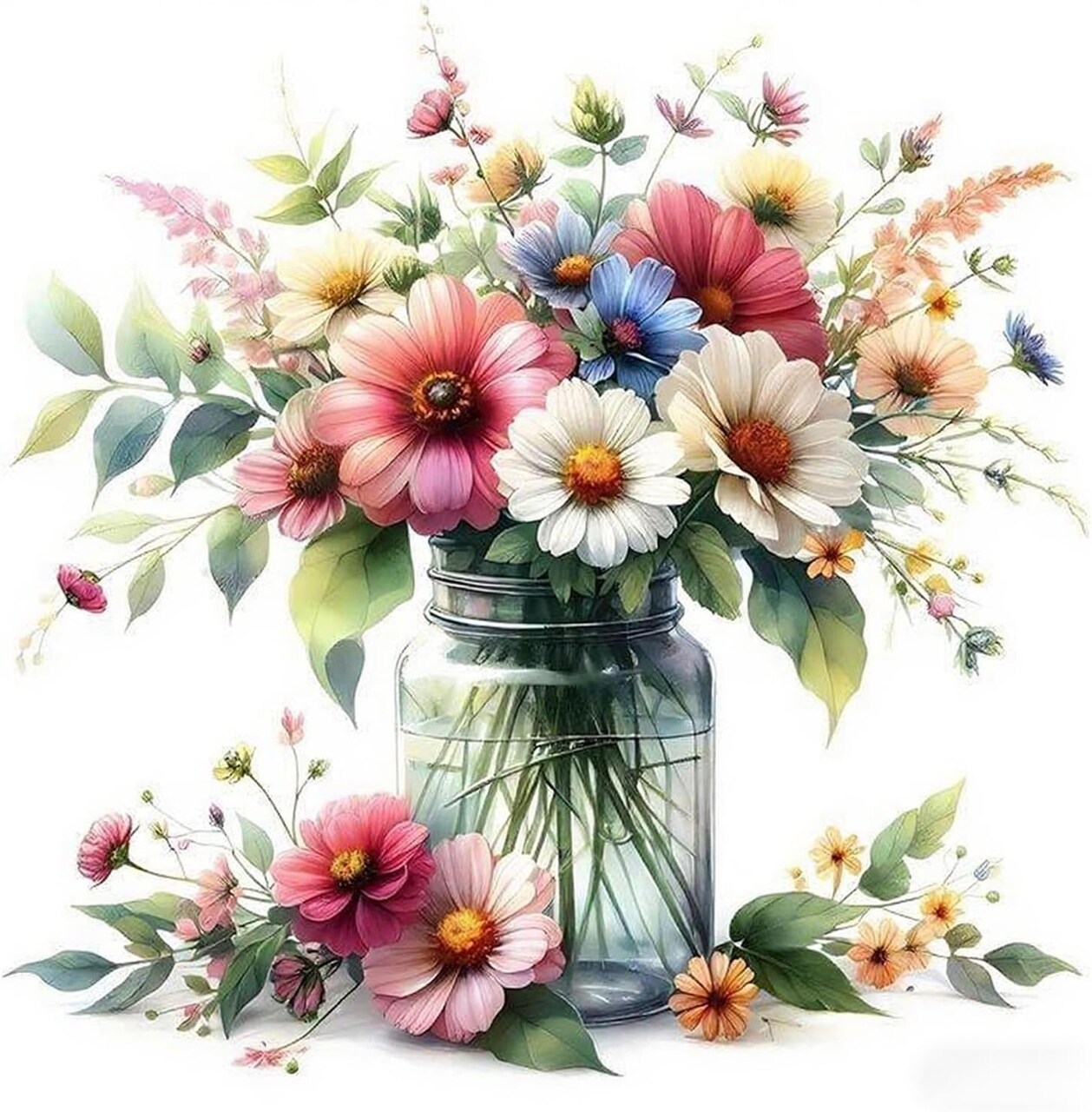 Daisy Flowers Stamped Cross Stitch Kit – Beginner-Friendly 11CT Needlepoint Embroidery Kit with Threads & Needles, DIY Counted Cross Stitch for Adults, Home Décor, 13.8×13.8 Inch